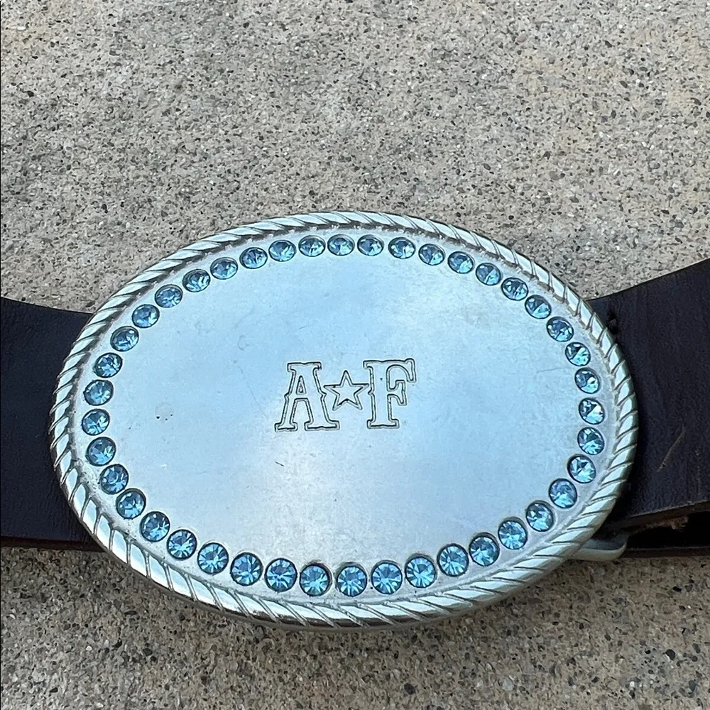 Abercrombie & Fitch Y2K Oval Silver Rhinestone Western Brown Leather Belt